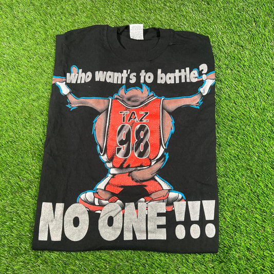 1990s Taz Who Wants to Battle Black Tee Size Kids XL USED v17748