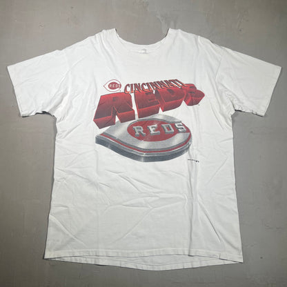 1994 Cincinnati Reds White Big Logo Tee Size XL USED v17273