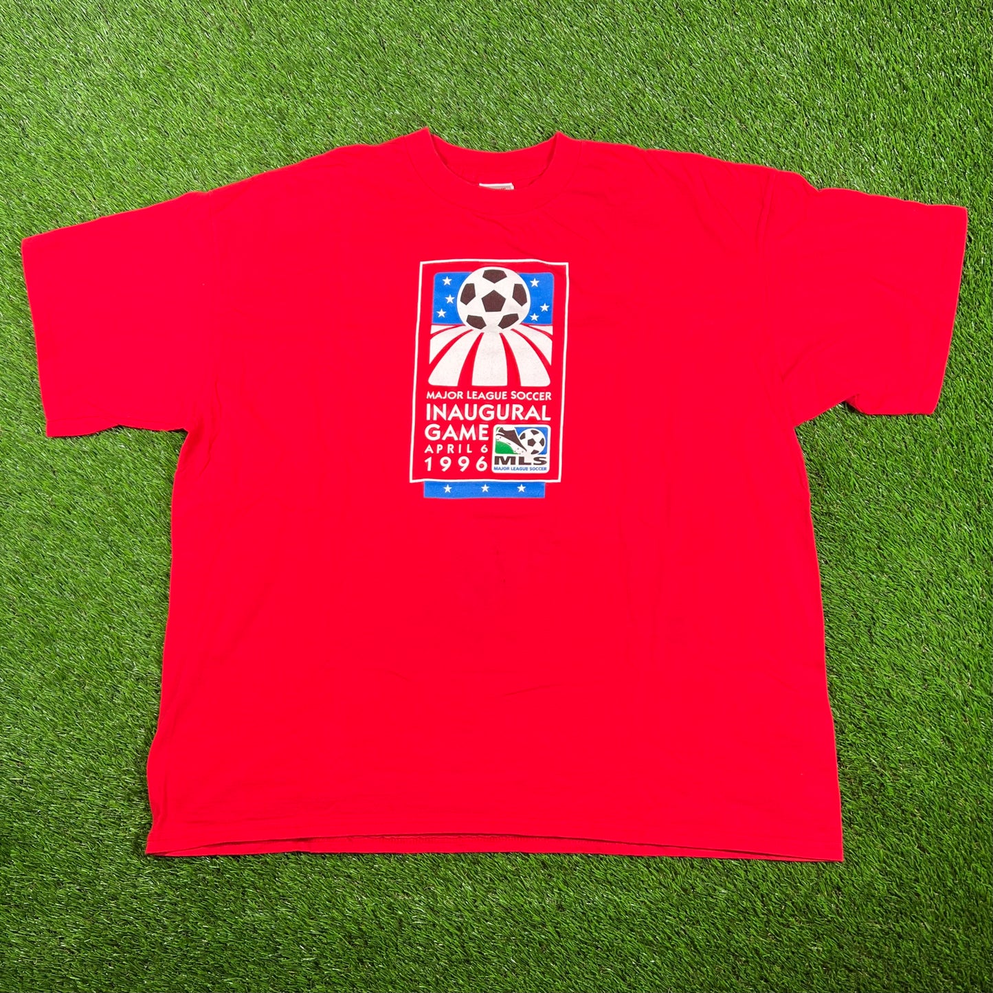 1996 Nike MLS Inaugural Game Red Tee Size XL USED v17967
