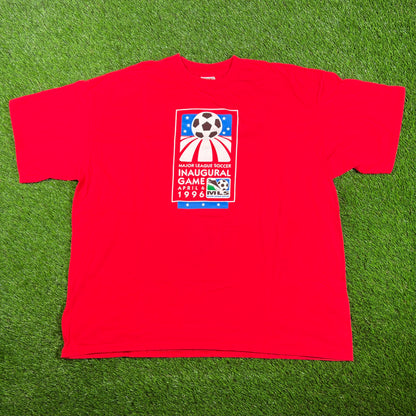 1996 Nike MLS Inaugural Game Red Tee Size XL USED v17967