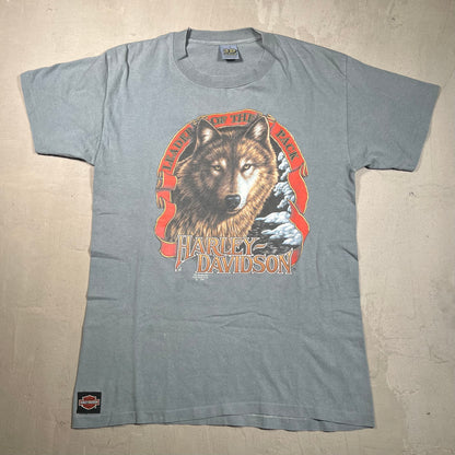 1991 Harley Davidson "Leader of the Pack" 3D Emblem Light Blue Tee Size Large USED v19374