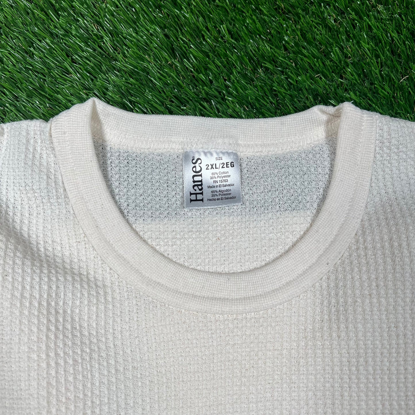 1990s Hanes White Thermal Longsleeve Size XXL USED v18705