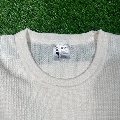 1990s Hanes White Thermal Longsleeve Size XXL USED v18705