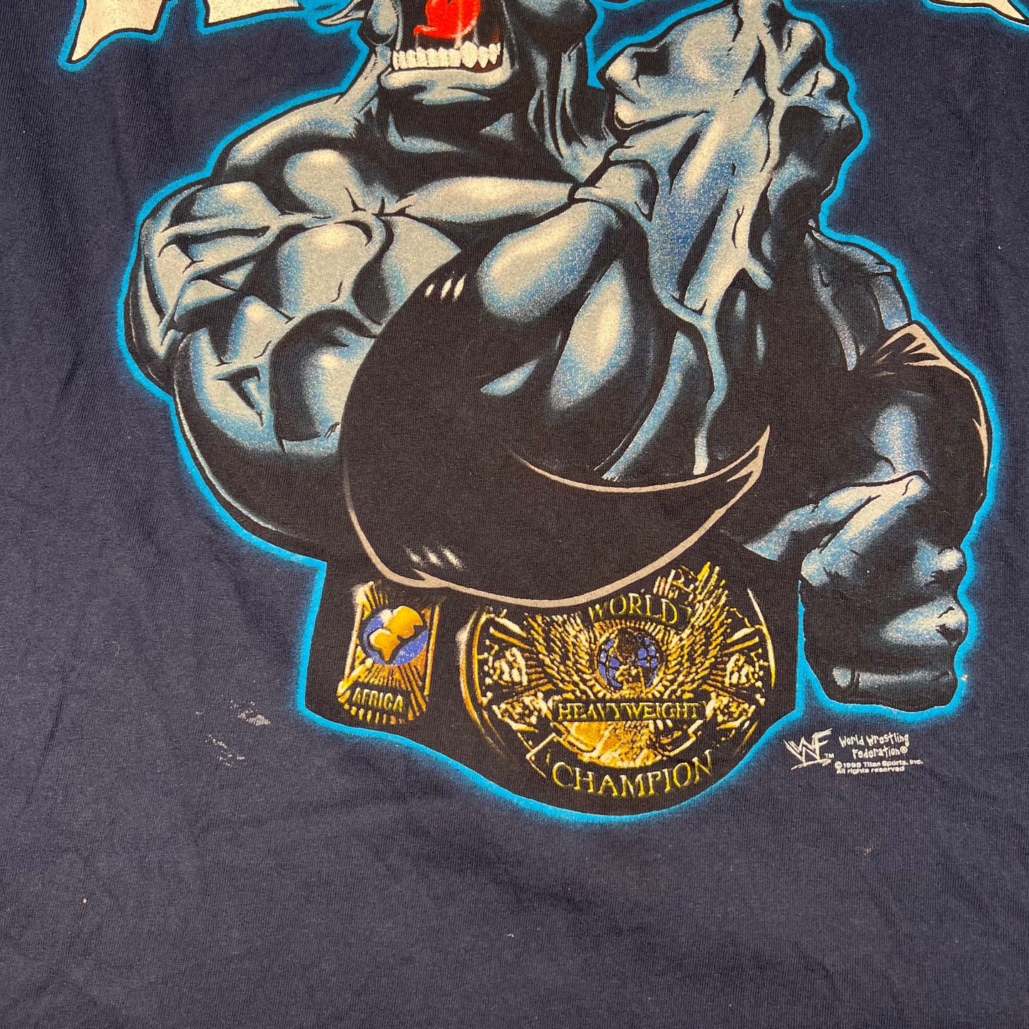 1998 The Rock WWF Bull Champ Navy Blue Tee Size 3XL USED v17937