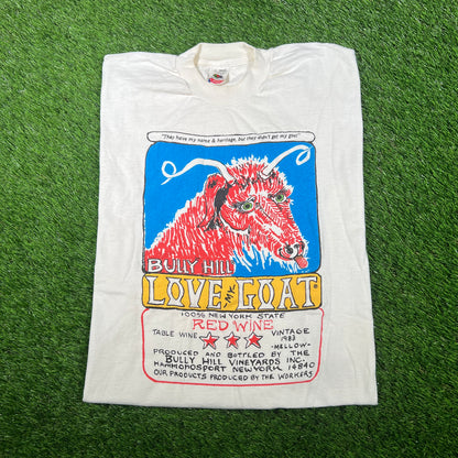 1983 Bully Hill Love my Goat Red Wine White Tee Size Large USED v17205