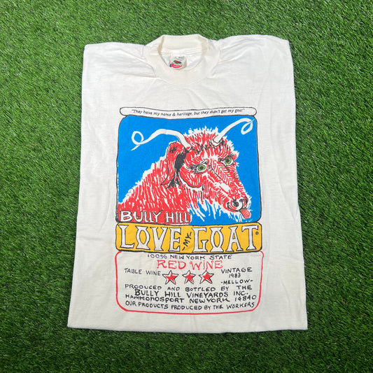 1983 Bully Hill Love my Goat Red Wine White Tee Size Large USED v17205