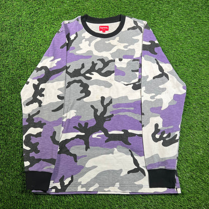 Supreme Purple Camo Longsleeve Pocket Tee (2016) Size Large USED x16223