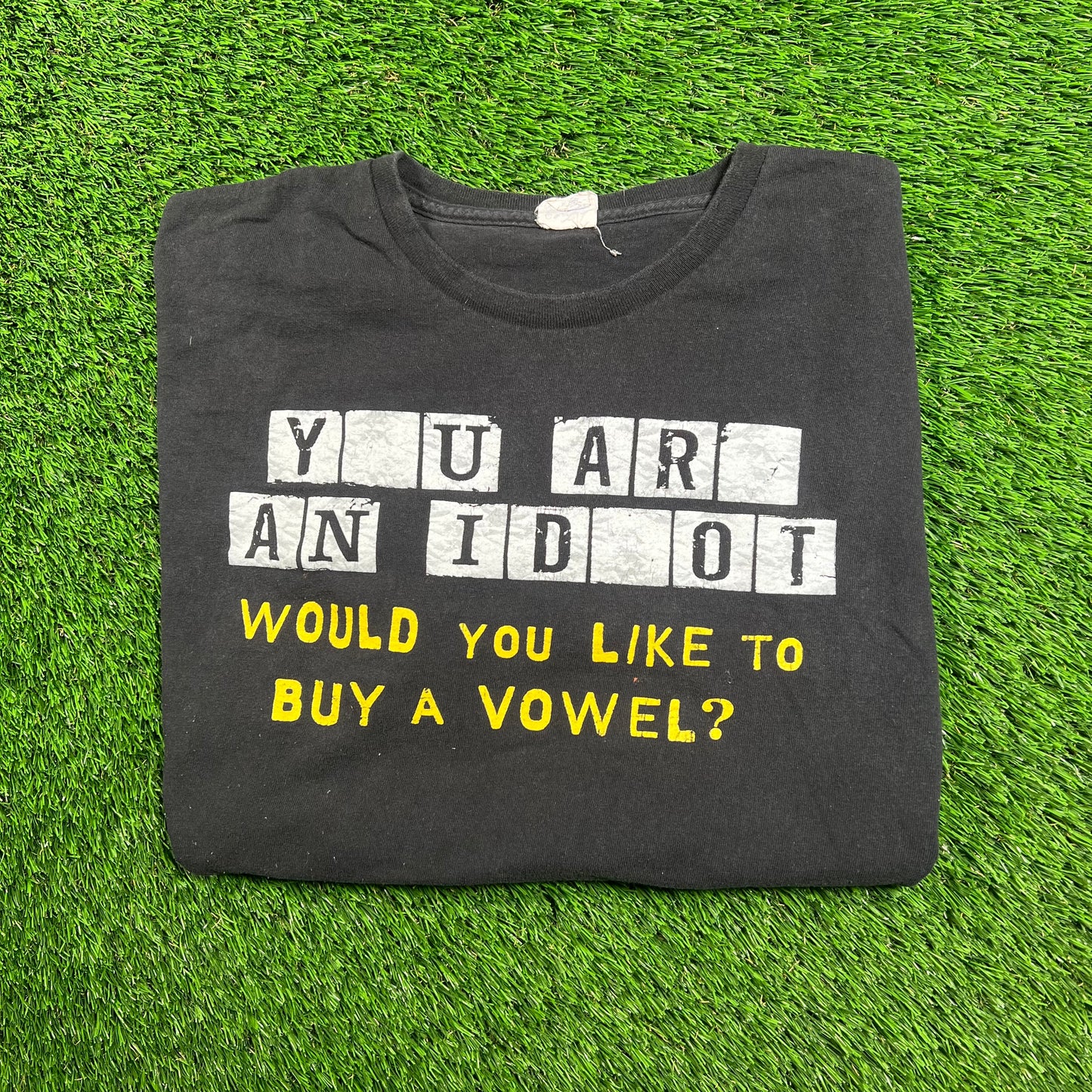 Y2K You Are An Idiot Vowel Black Tee Size XL USED v18324