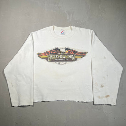 1980s Harley Davidson White Crewneck Thrashed Size XL USED v19380