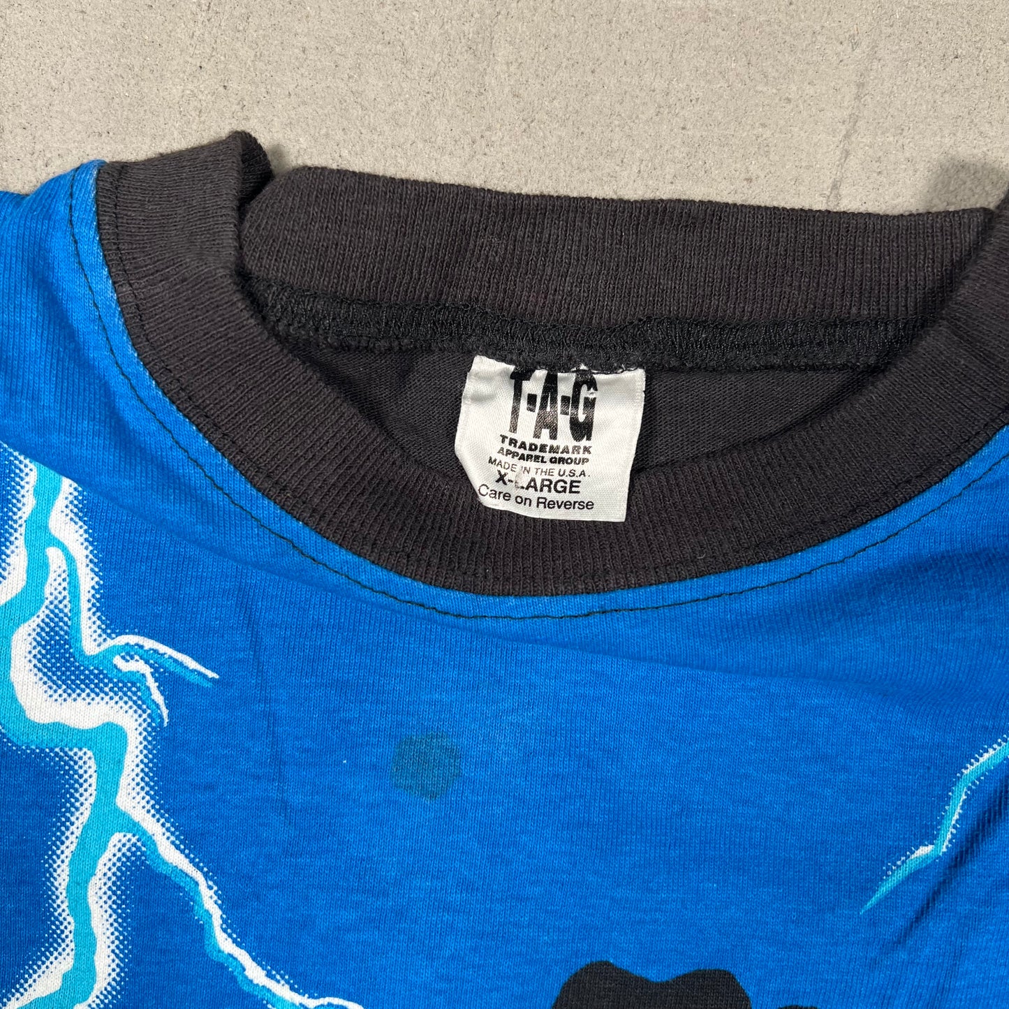 1994 Jurassic Park Full Print Front Side Blue Tee Size XL USED v15046
