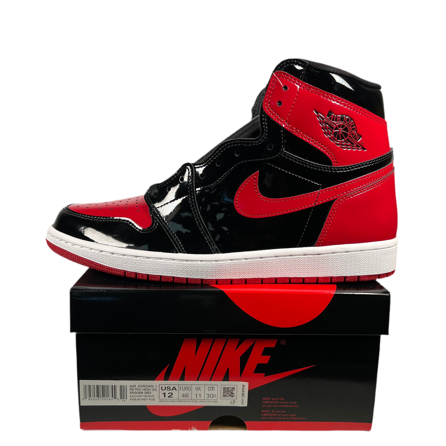 Jordan 1 High Patent Bred (2021) Size 12 NEW s18779