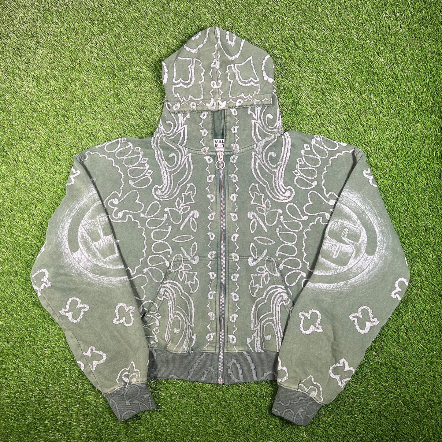 Vale Bandana Paisley Green Hoodie Size Medium USED x15289