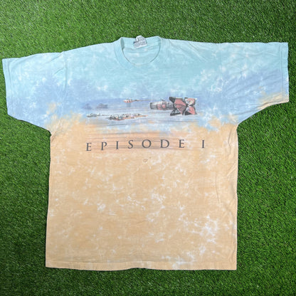 1999 Star Wars "Episode 1" AOP Liquid Blue Size Large USED v17038