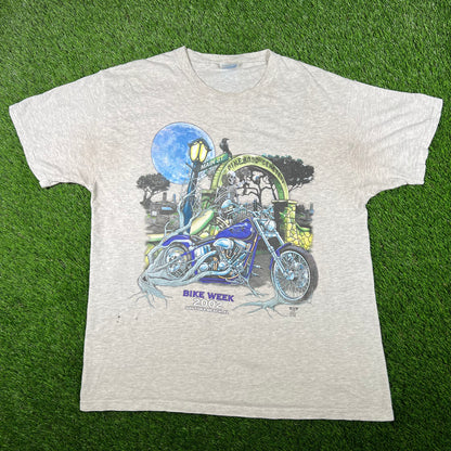 2002 Bike Week Day Pinewood Cemetery Grey Tee Size Large USED v6901