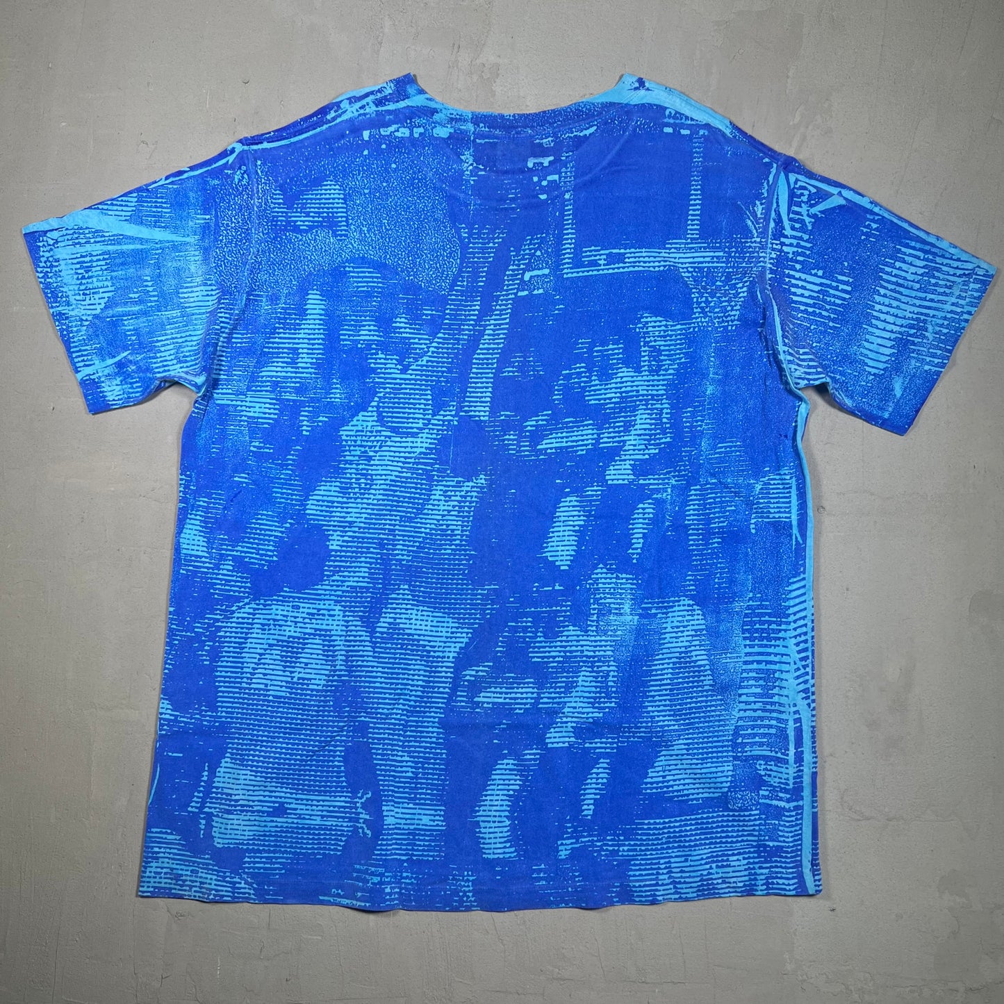 1990s Adidas Puff Print AOP Blue Tee Size XL USED v16074