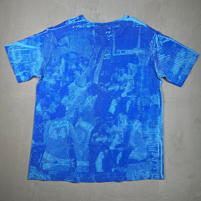 1990s Adidas Puff Print AOP Blue Tee Size XL USED v16074