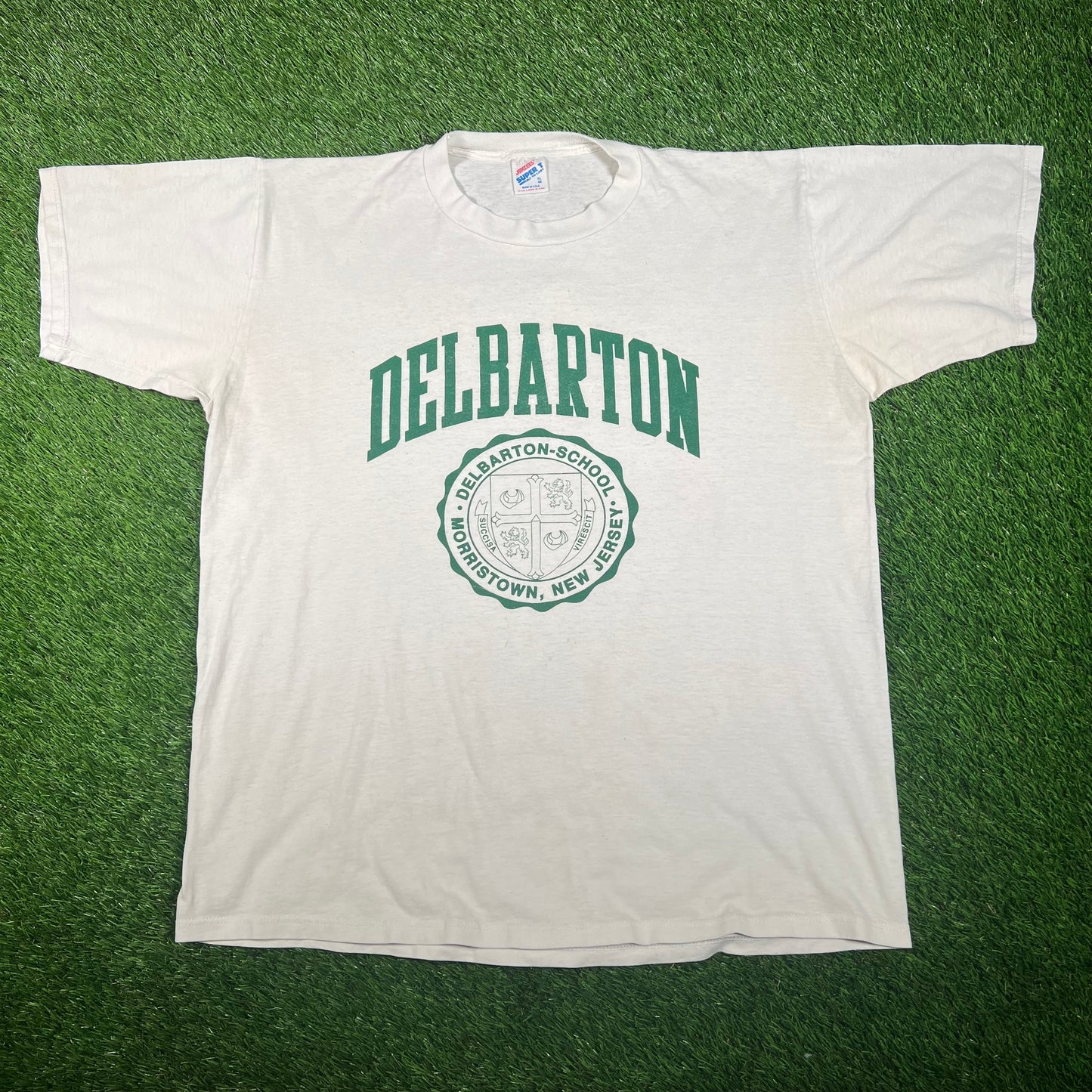 1980s Delbarton School White Tee Size XL USED v17634