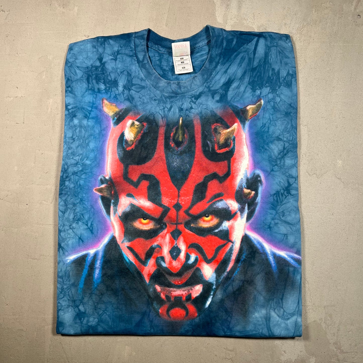 1990s Star Wars Darth Maul Blue Tye Die Tee Size XL USED v18945