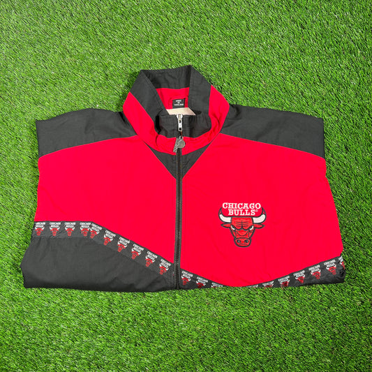 1990s Chicago Bulls Pro Player Light Red Windbreaker Size Large USED v17829