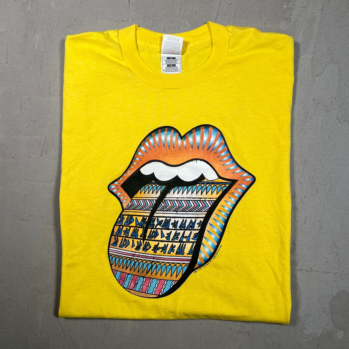 1998 Rolling Stones Bridges Babylon Tour Yellow Tee Size Large USED v16370