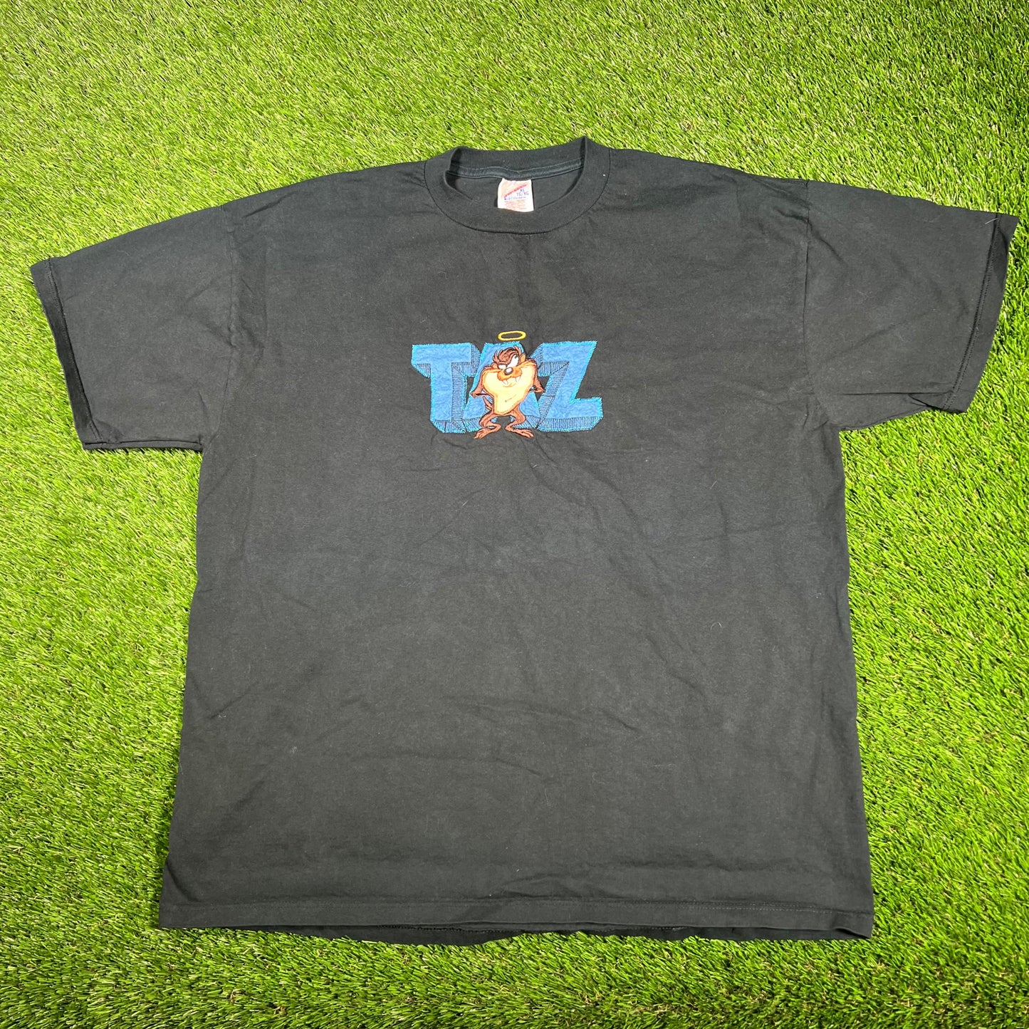 1990s Taz Angel Embroidered Black Tee Size XL USED v17349