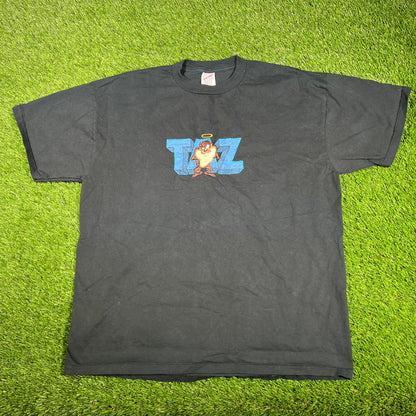 1990s Taz Angel Embroidered Black Tee Size XL USED v17349