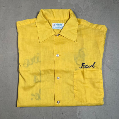 1960s Chain Stitch "Berkshire Heights Fire Co." Yellow Bowling Shirt Size Medium USED v16525
