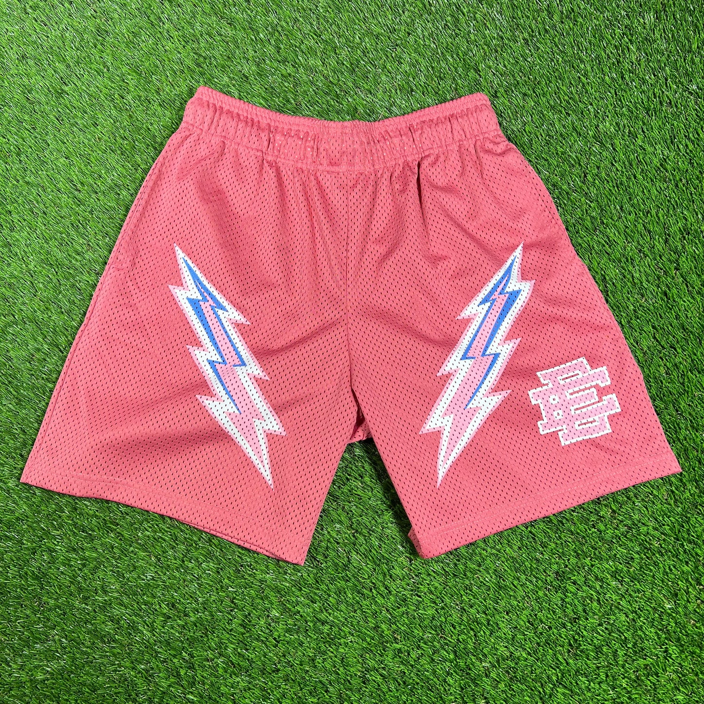 Eric Emanuel Pink Short/Pink Logo Lightning Bolts Size Large USED x14450