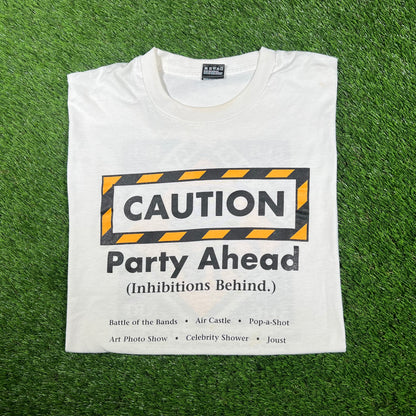 1995 Caution Party Ahead White Tee Size XL USED v17118