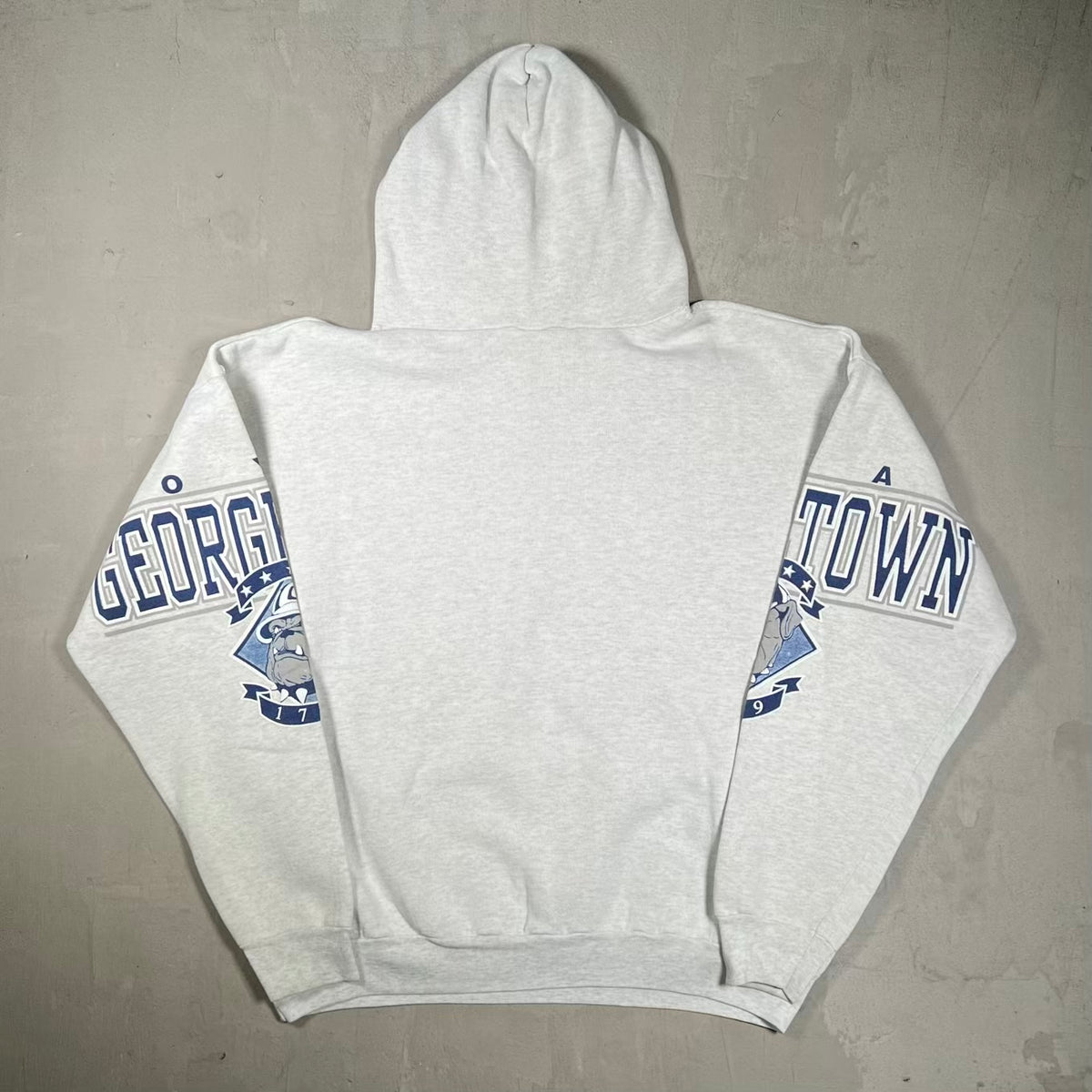 1990s Georgetown Hoyas Bulldog AOP Grey Hoodie Size XL USED v20271