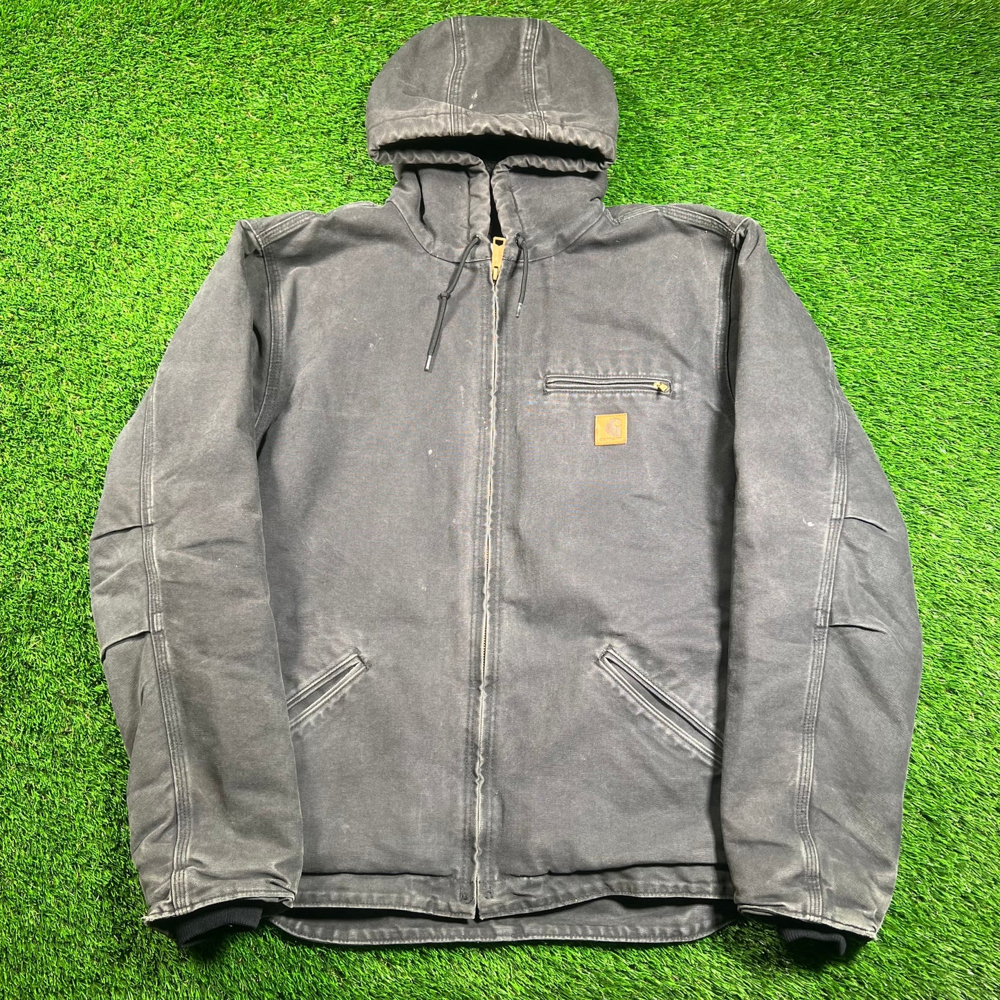 Y2K Carhartt Sherpa Lined Duck Sierra Washed Black Workwear Jacket Size Large USED v18391