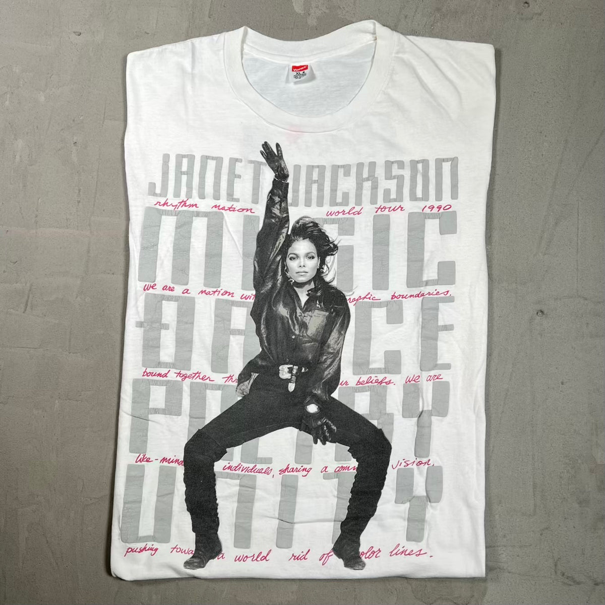 1990 Janet Jackson Rhythm Nation World Tour White Tee Size XL USED v20105