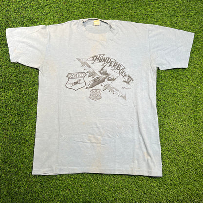 1981 Thunderbolt A-10 Fighter Jet Blue Tee Size Large USED v18325