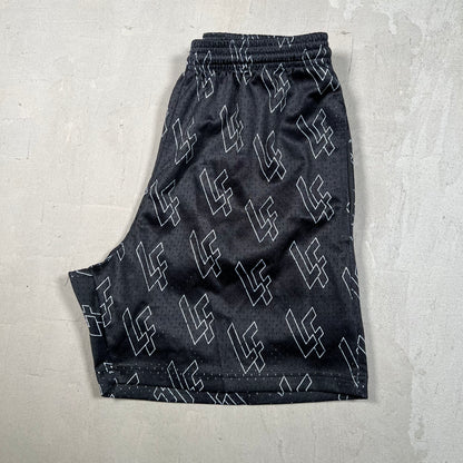 Lost Files Mesh Shorts Black Repeat Logo AOP Size Small USED v19422
