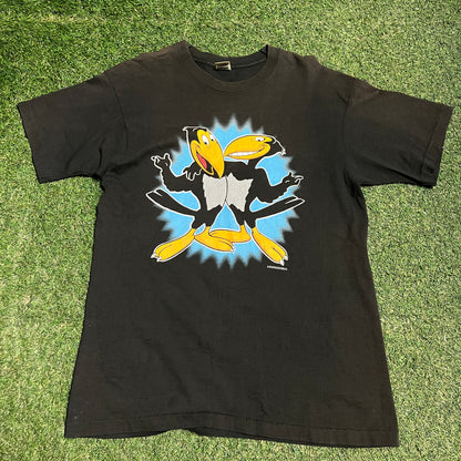1992 Heckle & Jecle Birds Cartoon Black Tee Size Large USED v16399