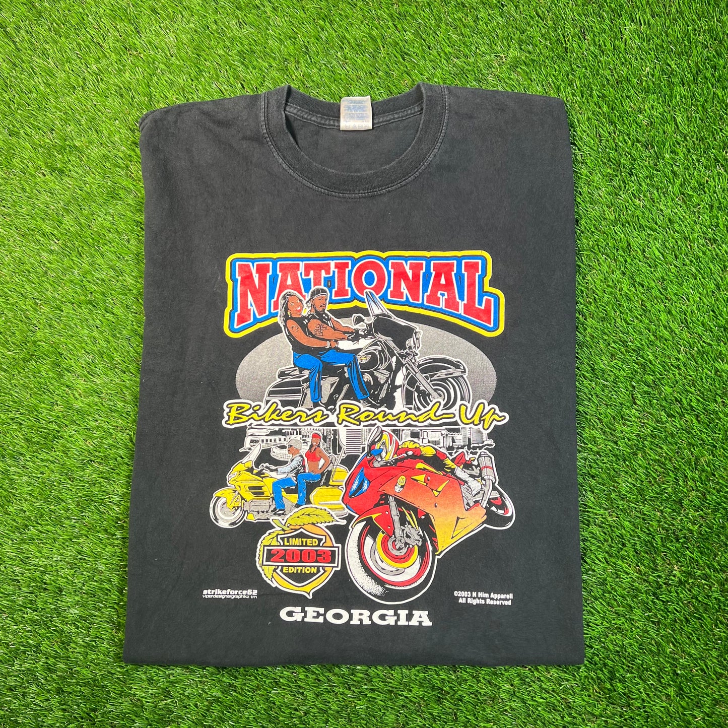 2003 National Biker Round Up Georgia Black Tee Size XL USED v18794