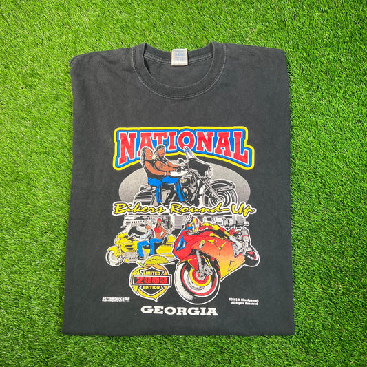 2003 National Biker Round Up Georgia Black Tee Size XL USED v18794