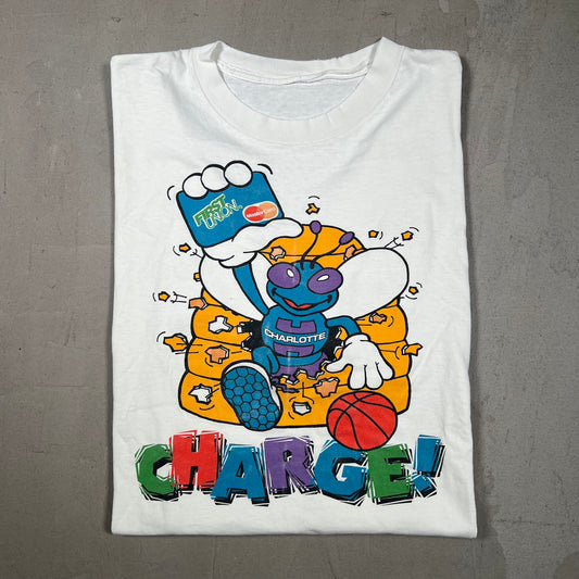 1990s Charlotte Hornets First Union Charge White Tee Size XL USED v19267