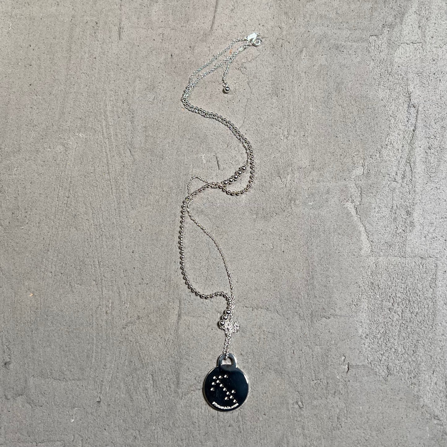 Tiffany & Co Round Tag Zodiac Sagittarius Silver Pendant Necklace USED x17638