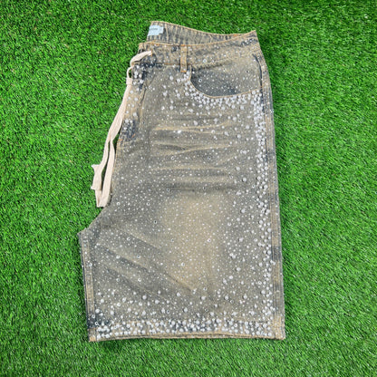 Vale Rainforest Rhinestone Denim Washed Jean Jhorts Size 36 USED x16557