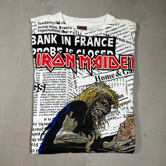 Iron Maiden Newspaper AOP Brockum Tag Tee Size Large USED v11585