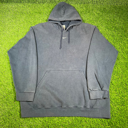 Y2K Nike Navy Center Swoosh Hoodie Size Large USED v16570