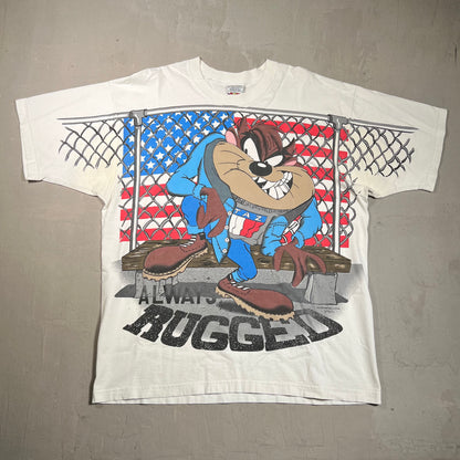 1995 Taz White "Always Rugged" Hilfiger Spoof Tee Size XL USED v17251