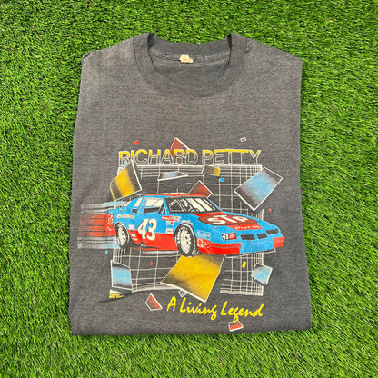 1980s Richard Petty Living Legend Washed Black Racing Tee Size Large USED v18347