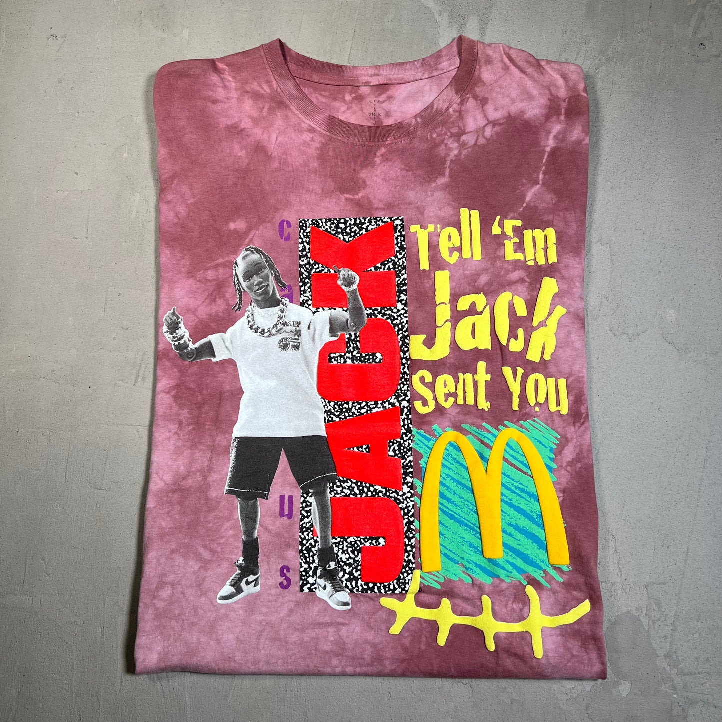 Cactus Jack McDonalds "Tell Em Jack" Mauve Tee Size XL USED x17614