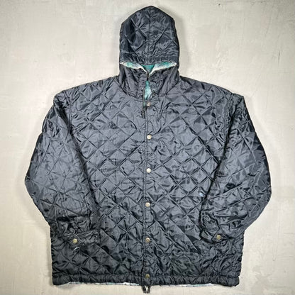 1990s I.C. Mountain Green Flannel Padded Reversible Hoodie Size XL USED v20416