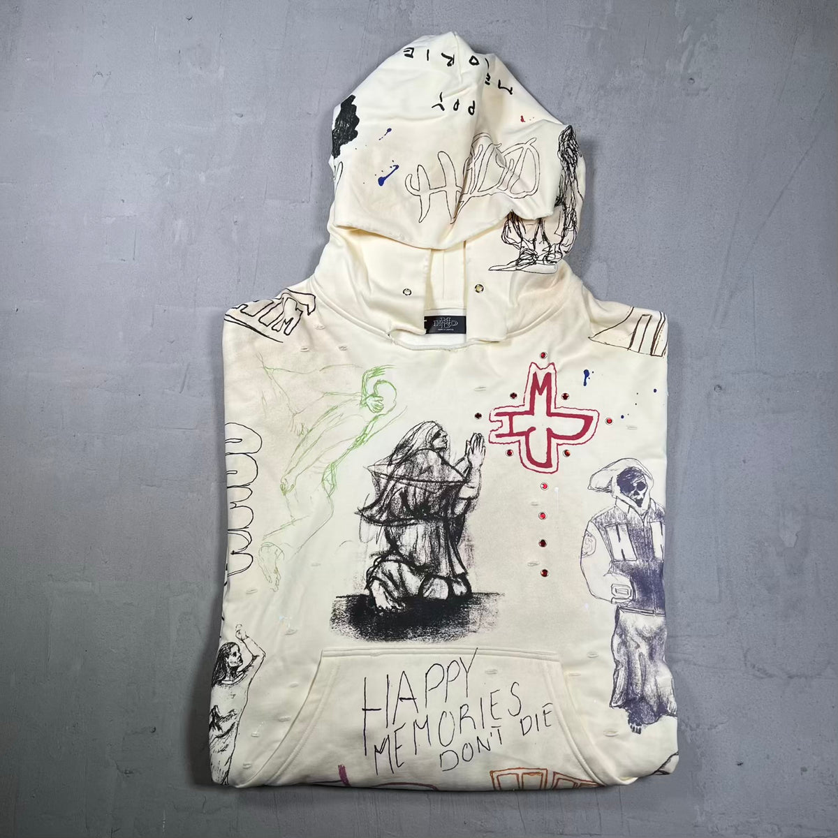 HMDD Sketch Cream Hoodie Size XL USED x18679