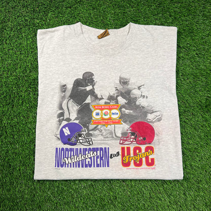 1996 Rose Bowl Game North Western WildCats vs USC Trojans Grey Tee Size XL USED v18486