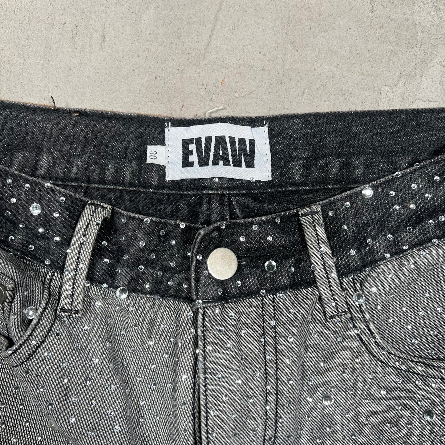 Evaw Rhinestone Grey Denim Jeans Size 30 USED x17388