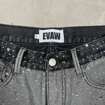 Evaw Rhinestone Grey Denim Jeans Size 30 USED x17388